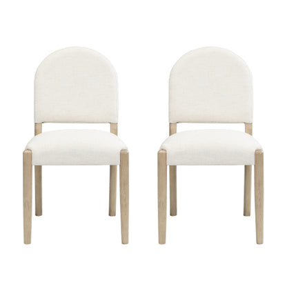 Armless Upholstered Rubberwood Dining Chairs, Set of 2, Beige/Light Ash