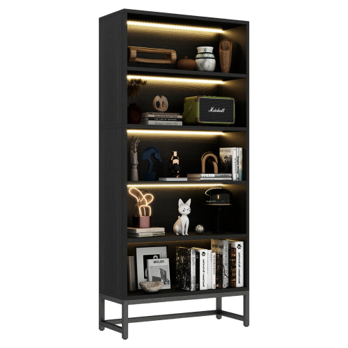 5-Tier Bookcase with Adjustable LED Lights, Heavy Duty Storage Shelf