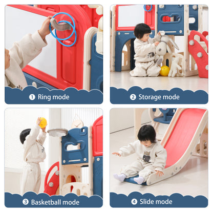 12 in 1 Indoor Outdoor Playset for Toddlers 1 3 Swing Slide Combo Climber Basketball Hoop Red Blue