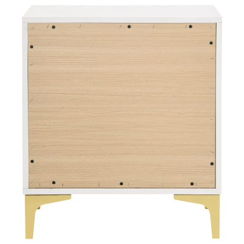 White and Gold 2-Drawer Nightstand, Modern Bedside Table with Gold Metal Accents