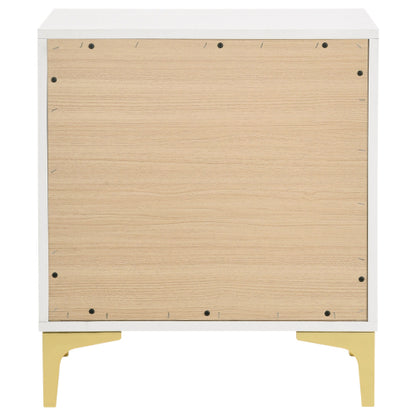 White and Gold 2-Drawer Nightstand, Modern Bedside Table with Gold Metal Accents