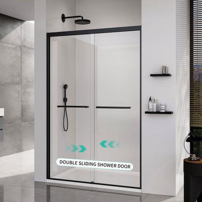 44-48*72 INCH Frame Double Sliding soft-close Shower Doors, Bathroom Sliding Shower Door, (6mm) Thick SGCC Tempered Glass Door For Bathroom Door ,Matte Black