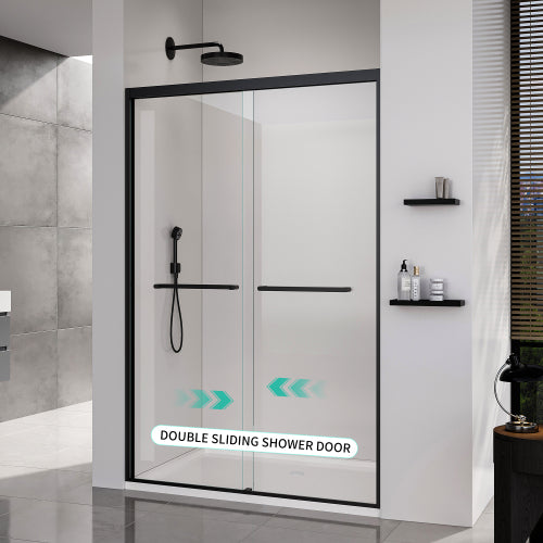 44-48*72 INCH Frame Double Sliding soft-close Shower Doors, Bathroom Sliding Shower Door, (6mm) Thick SGCC Tempered Glass Door For Bathroom Door ,Matte Black