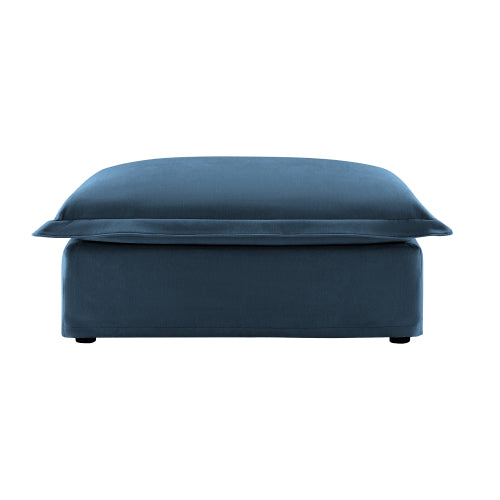 Blue Chenille Modular Ottoman, Washable Cover High Density Foam Multiuse Footrest for Indoor Space