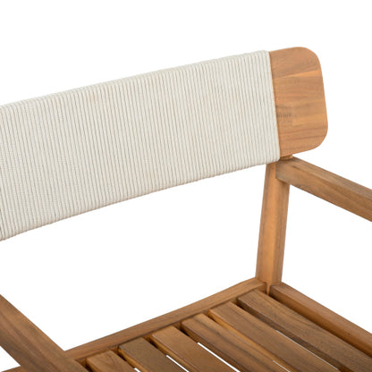 CREATIVE BRAIDED ACACIA WOOD OUTDOOR DINING TABLE AND CHAIRS WITH ARMRESTS, SUITABLE FOR OUTDOOR DINING AND LEISURE PLACES, TEAK LOOK & WHITE ROPE,SET OF 2