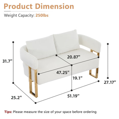 White Teddy-Fleece Decorative Side Accent Chair with Polished Gold-Metal Legs for Dressing-Area Reception-Room Office