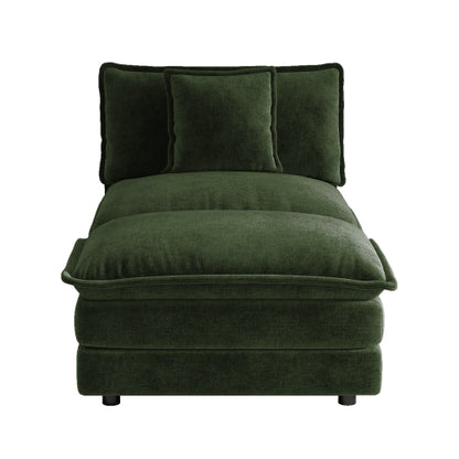 Green Chenille Armless 1-Seat Modular Sofa Unit with Ottoman, Solid-Wood Frame, Assembly-Required