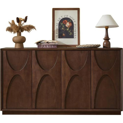 4 Door Accent Cabinet with Carved Wood Doors Adjustable Shelves and Cable Management