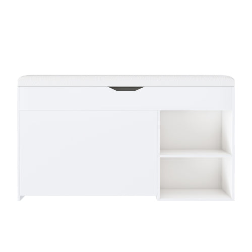Entryway Bench with Shoe Storage,Adjustable 3-Tier Flip-Up Drawers & Hidden Cabinet,Space-Saving Shoe Organizer,Triple Storage and Modern Design,for  Hallway and Living Room,White