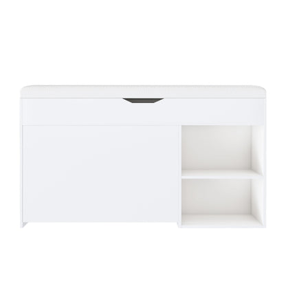 Entryway Bench with Shoe Storage,Adjustable 3-Tier Flip-Up Drawers & Hidden Cabinet,Space-Saving Shoe Organizer,Triple Storage and Modern Design,for  Hallway and Living Room,White
