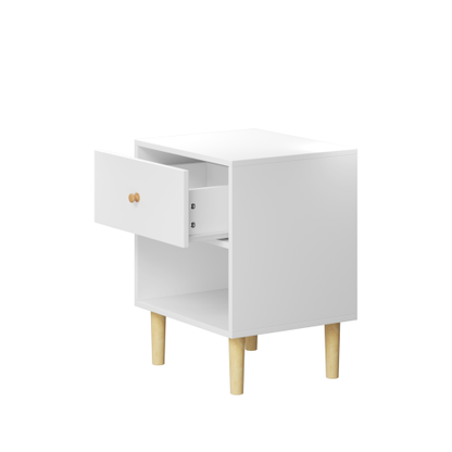 23.22''H Wooden Nightstand with One Drawer One Shelf for Kids, Adults, White