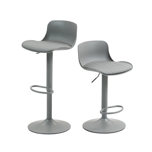 Bar Stools Set of 2  Modern PU Leather Counter Height Barstools with Back, Height Adjustable Swivel Kitchen Island Chairs, Armless, Large Base-Gray