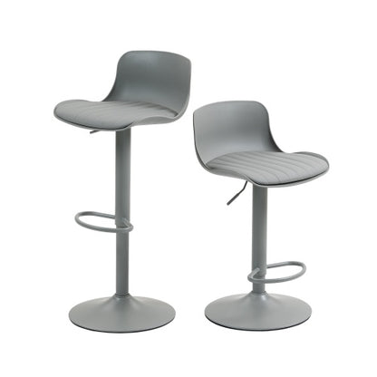 Bar Stools Set of 2  Modern PU Leather Counter Height Barstools with Back, Height Adjustable Swivel Kitchen Island Chairs, Armless, Large Base-Gray