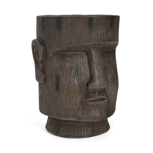 Outdoor Side Table,Easter Island Moai Statue Pedestal End Table Stool,For Home Patio Deck Sunroom Garden Balcony Yard Lawn,Light Grey Color