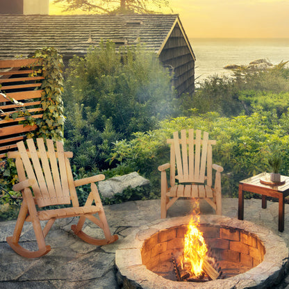 Outsunny Outdoor Wooden Rocking Chair, Single-Person Rustic Rocker with Slatted Seat