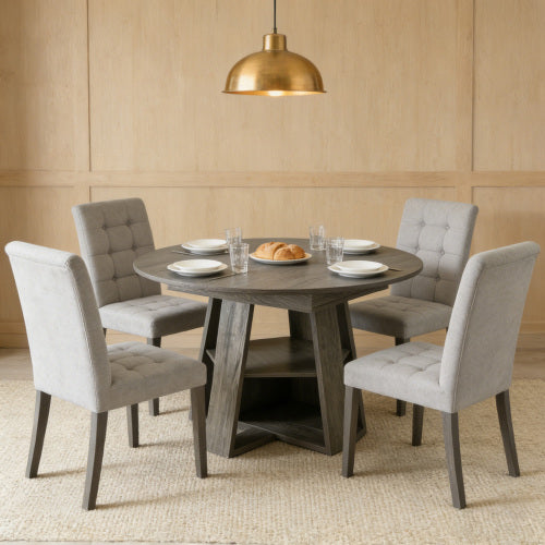 Extendable Round Dining Table for 4-8, Modern Oval Kitchen Table with Storage Shelf, Gray