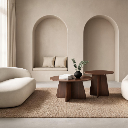 2-Piece Round Nesting Coffee Table Set with Crisscross Legs