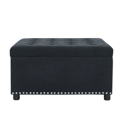 Black Tufted Square Storage Ottoman with Nailhead Trim, Multi-Functional Upholstered Footstool for Living Room & Bedroom