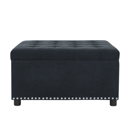 Black Tufted Square Storage Ottoman with Nailhead Trim, Multi-Functional Upholstered Footstool for Living Room & Bedroom