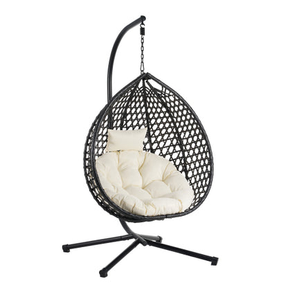 U_STYLE Sturdy Hammock Chair with Stand, Durable Hanging Egg Chair with Rattan Weaving