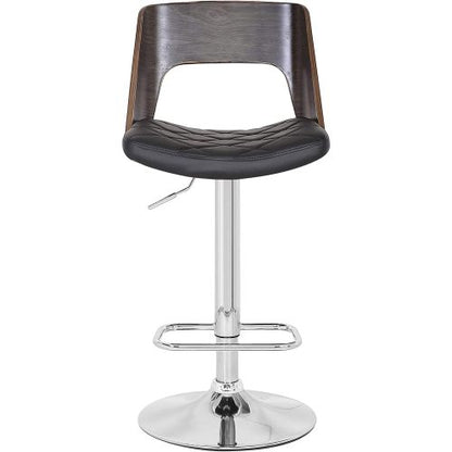Modern Stylish Wood Back Adjustable Swivel Bar Stool with Diamond Quilted Finish Curved Seat and Back, Weathered Oak