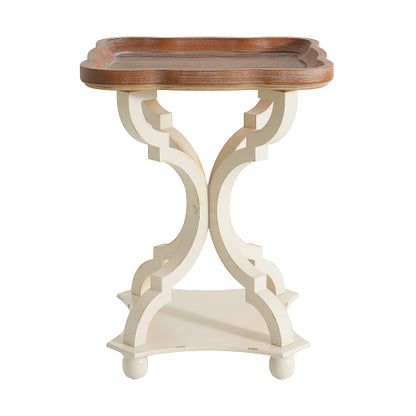 French Country Accent Table 19 Inch Hourglass Base Lipped Square Top Distressed Finish