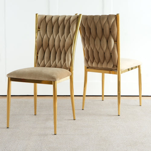 Velvet Upholstered Dining Chairs with Metal Legs, Set of 2, Brown