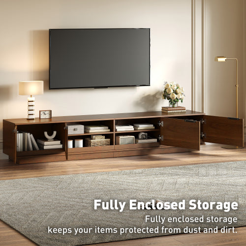 78.7 inch Walnut Sculpted Fluted Full Closed Legless TV Stand Media Console Fits Up To 85 inch TV