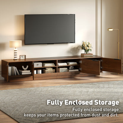 78.7 inch Walnut Sculpted Fluted Full Closed Legless TV Stand Media Console Fits Up To 85 inch TV