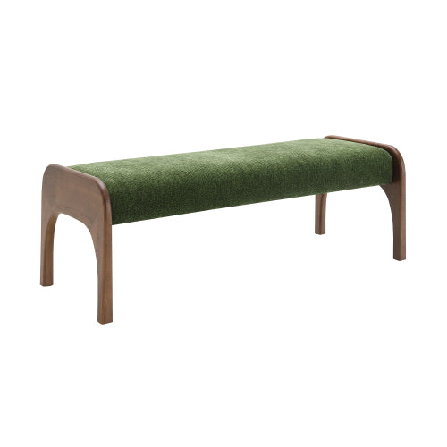 Green Chenille Upholstered Long Bench, 50.25 Inch Modern Dining & Entryway Bench with Rubber Wood Legs
