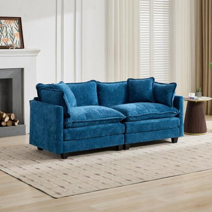 Blue Cloud-Style Modular Loveseat Sofa, Breathable Chenille Fabric, Double-Layer Cushion, Ottoman Not Included