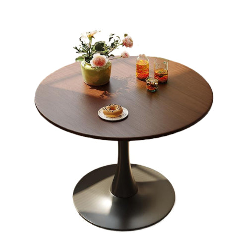31.5 Inch Walnut Round Tulip Dining Table, MDF Top Steel Base Modern Multi-Function Kitchen Coffee Table