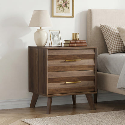 Walnut 2-Drawer Medieval Modern Nightstand