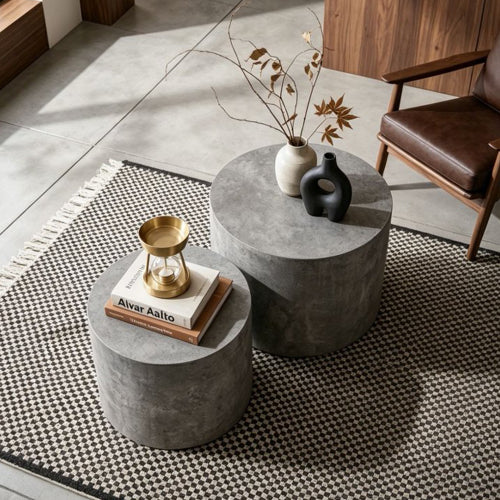 Set of 2 Faux Concrete Nesting Coffee Tables