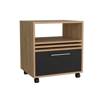20inch High Mobile Nightstand, Natural Oak, 1 Drawer & Shelf with Casters