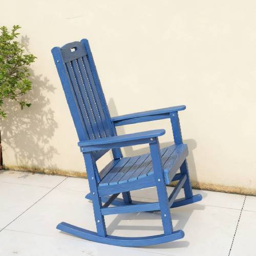 Rocking chair navy blue color, suitable for all seasons: Outdoor lounge chair, made of sturdy HIPS material