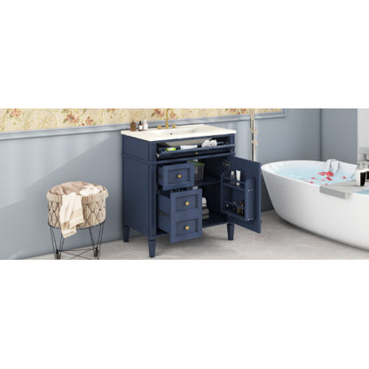 30'' Bathroom Vanity with Top Sink, Modern Bathroom Storage Cabinet with 2 Drawers and a Tip-out Drawer, Single Sink Bathroom Vanity