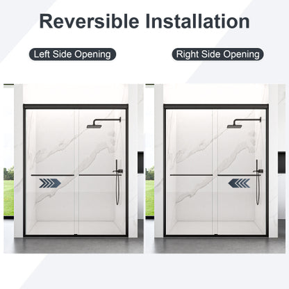 44"-48"W*72" H Semi-Frameless Double Sliding Shower Door, Bypass Shower Door, 1/4" (6mm) Thick SGCC Tempered Glass Door, Matte Black