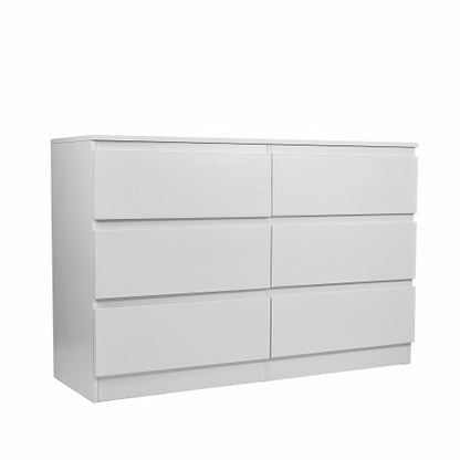 6 Drawer White Dresser, Modern Dresser for Bedroom with Spacious Countertop, Wood Storage Cabinet with Concealed Handles & 6 Deep Drawers for Bedroom, Living Room, Entryway, 15.7" D x 47.2" W x 30.9"