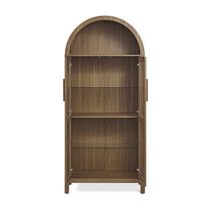 Brown High Arched LED Light Wooden Storage Cabinet Adjustable Glass Partition Modern Retro Home Multi-Functional Display Cabinet