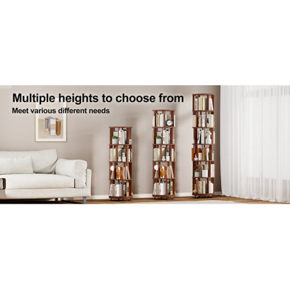 Solid Wood 360° Rotating 4-Tier Wheel Mobile Walnut Bookshelf