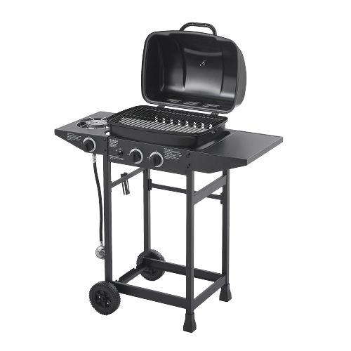 2 Burner BBQ Propane Gas Grill with Side Burner 24000 BTU Output Stainless Steel Barbecue Grill with Enameled Grates and Side Tables for Outdoor Cooking Kitchen and Patio Backyard