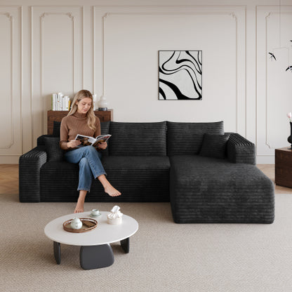 95 inch  Black Plush Corduroy U-Shaped Cloud Modular Corner Sofa, No Assembly