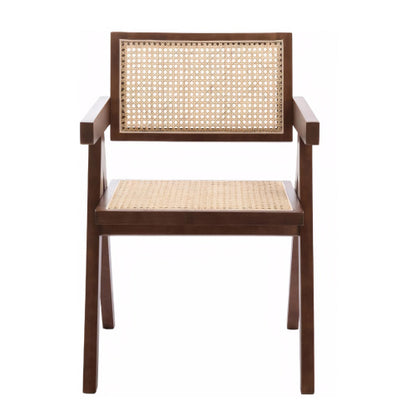 Modern Mid Century Rattan Accent Dining Chair with Armrests, Brown Finish for Living Room & Dining Room
