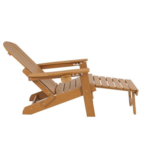 Lounge chair teak wood color, suitable for all seasons: Outdoor lounge chair, made of sturdy HIPS material, equipped with 304 stainless steel accessories.