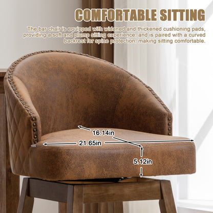 Rotating bar chair, counter height bar chair with backrest, leather rotating kitchen stool with wooden legs and footrest, soft cushion bar  chair, kitchen island