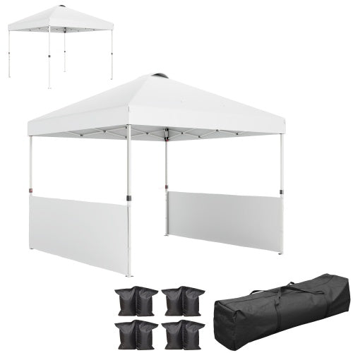 10x 10 ft party tent Pop Up Canopy Tent with 2 Half Sidewalls with Wheeled Carry Bag, White