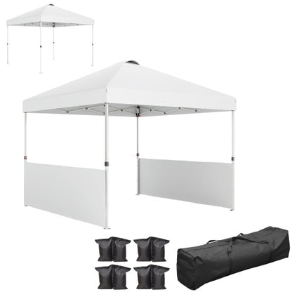 10x 10 ft party tent Pop Up Canopy Tent with 2 Half Sidewalls with Wheeled Carry Bag, White
