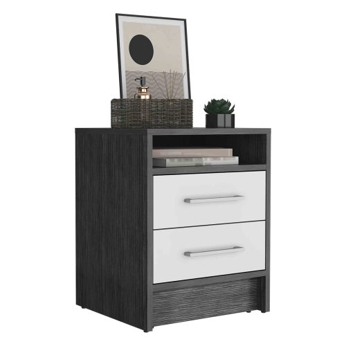 20-inch 2-Drawer Nightstand with Open Shelf, Modern Bedside Table with Metal Handles