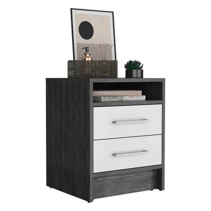 20-inch 2-Drawer Nightstand with Open Shelf, Modern Bedside Table with Metal Handles